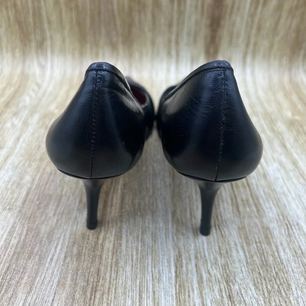 Coach Pointed Toe Pumps Women's Size 8 B Black Button Pleated Stiletto Heels